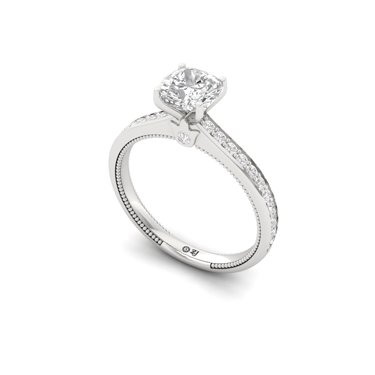 Cushion Cut Solitaire Engagement Ring with Diamond Accents | Lab Grown CVD Diamond | Silver | 10K | 14K | 18K Gold - View 2