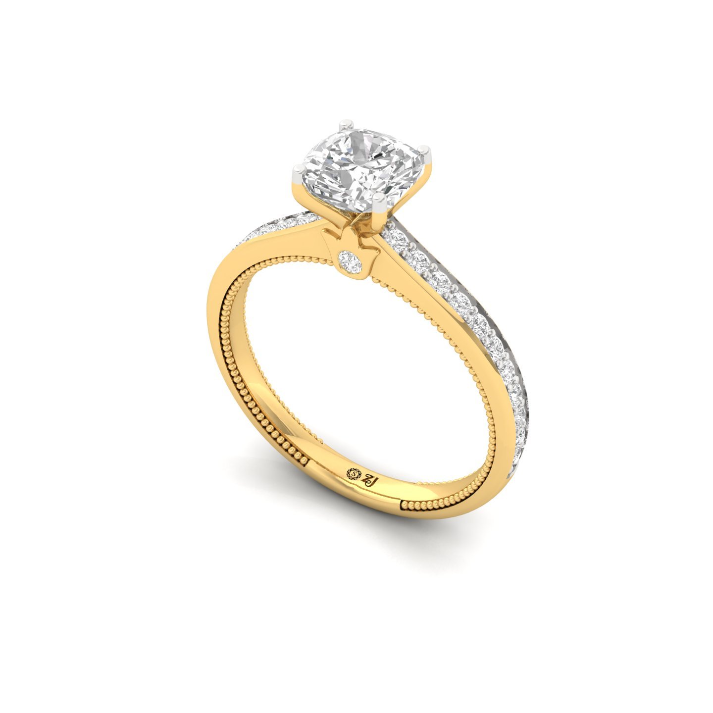 Cushion Cut Solitaire Engagement Ring with Diamond Accents | Lab Grown CVD Diamond | Silver | 10K | 14K | 18K Gold - View 2