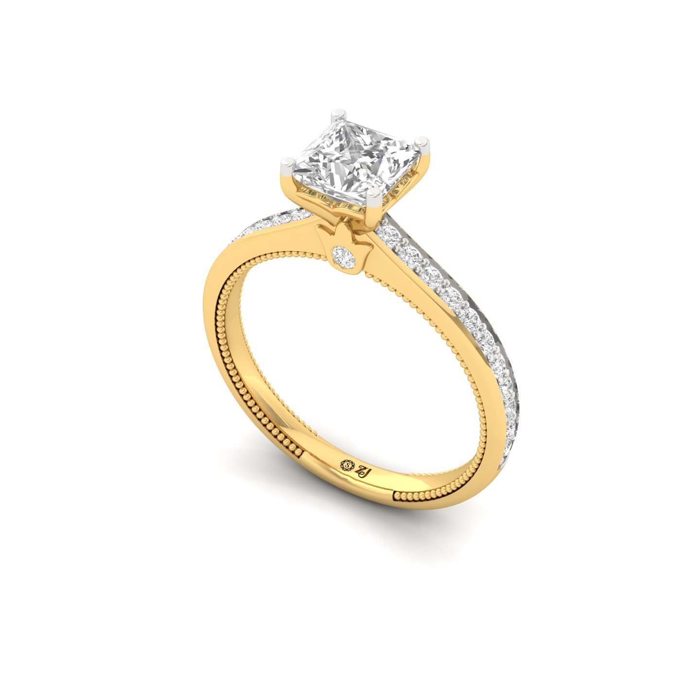 Princess Cut Solitaire Engagement Ring with Diamond Band | Lab Grown CVD Diamond | Silver | 10K | 14K | 18K - View 2
