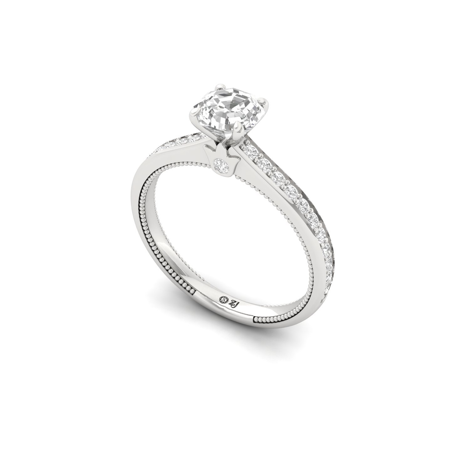 Octagon Cut Solitaire Engagement Ring with Diamond Band | Lab Grown CVD Diamond | Silver | 10K | 14K | 18K - View 2