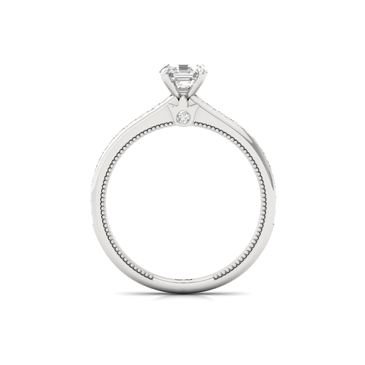 Octagon Cut Solitaire Engagement Ring with Diamond Band | Lab Grown CVD Diamond | Silver | 10K | 14K | 18K - View 3