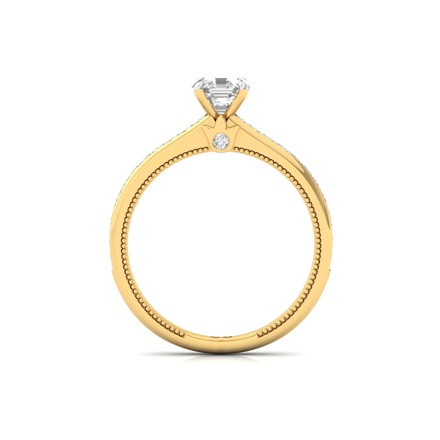 Octagon Cut Solitaire Engagement Ring with Diamond Band | Lab Grown CVD Diamond | Silver | 10K | 14K | 18K - View 3