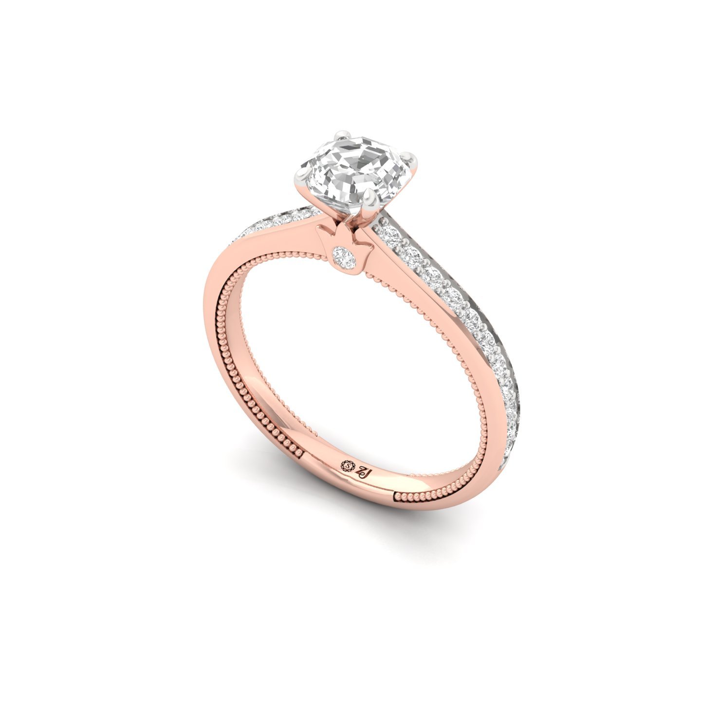 Octagon Cut Solitaire Engagement Ring with Diamond Band | Lab Grown CVD Diamond | Silver | 10K | 14K | 18K - View 2