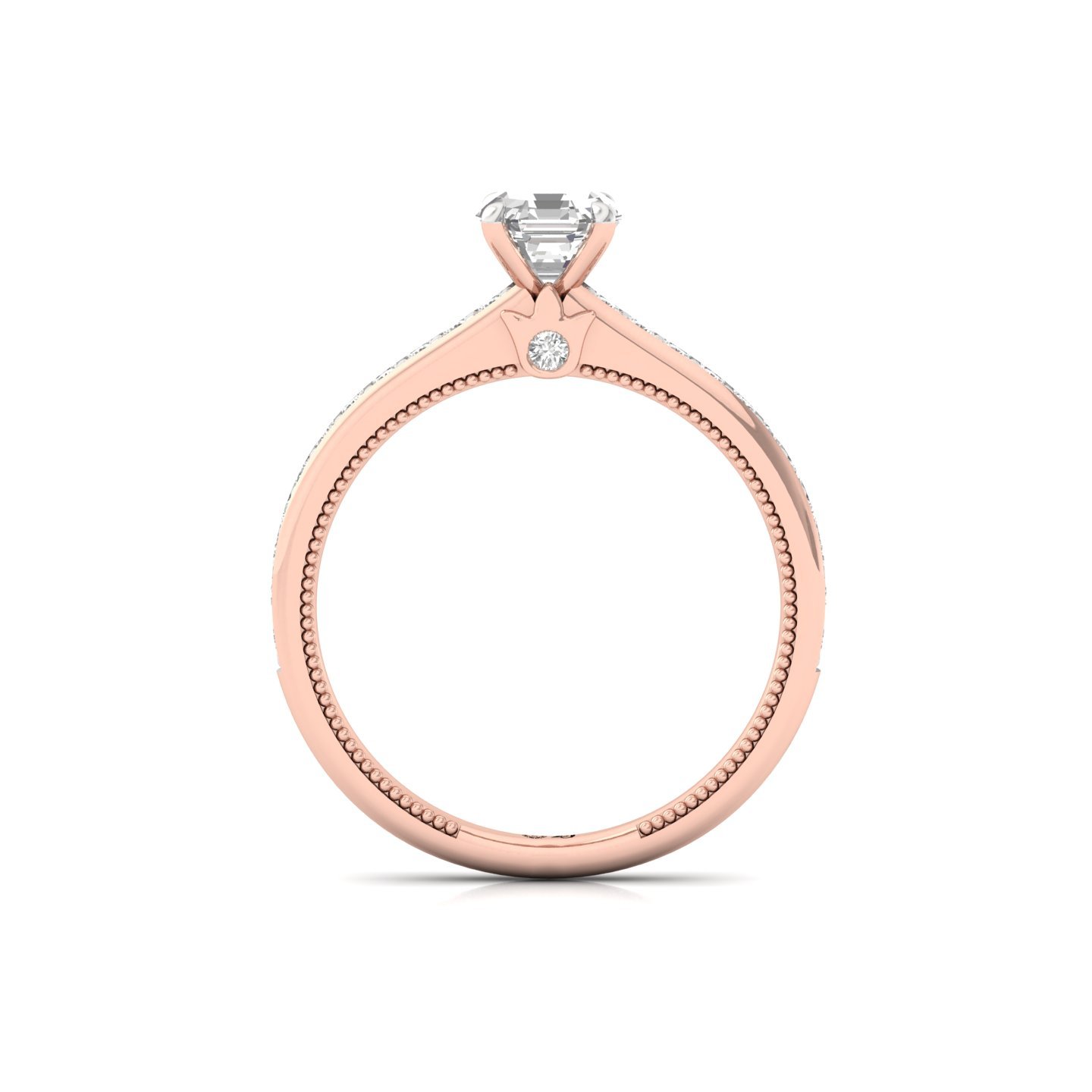 Octagon Cut Solitaire Engagement Ring with Diamond Band | Lab Grown CVD Diamond | Silver | 10K | 14K | 18K - View 3