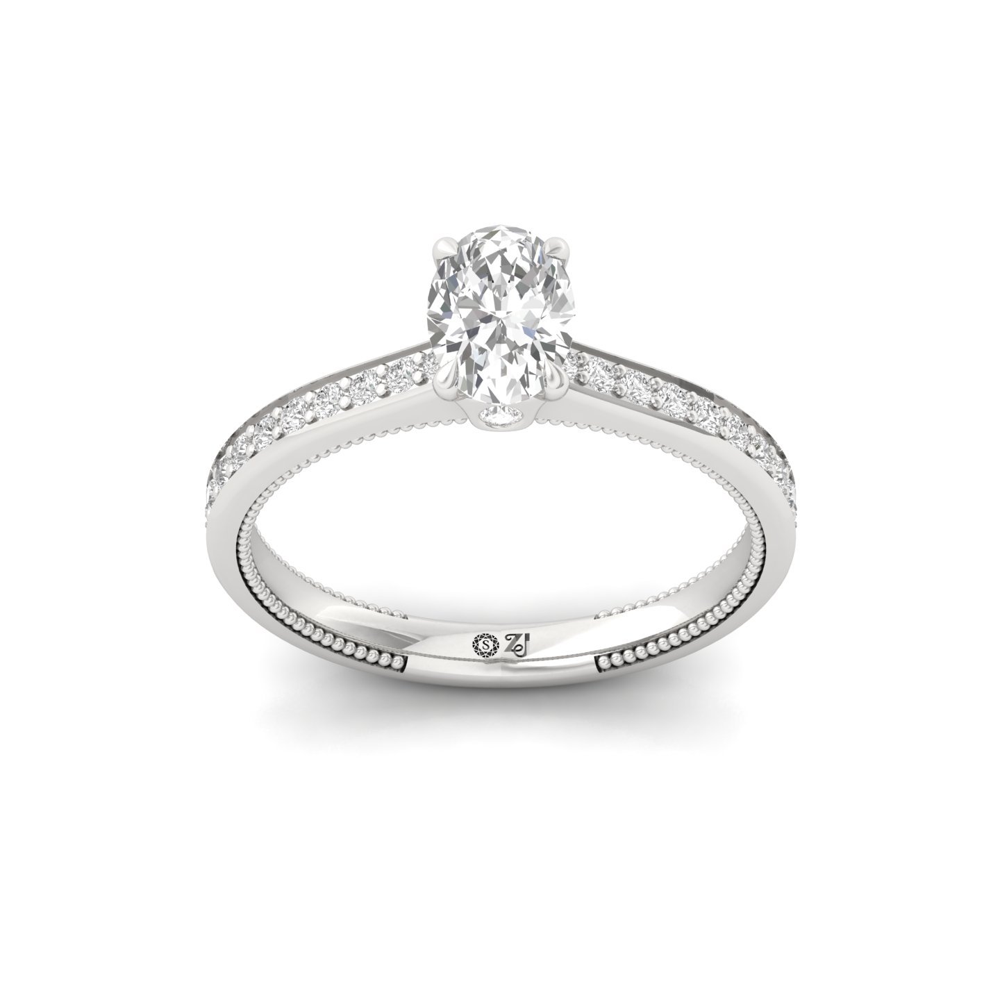 Oval Cut Solitaire Engagement Ring with Diamond Accents | Lab Grown CVD Diamond | Silver | 10K | 14K | 18K - Main View