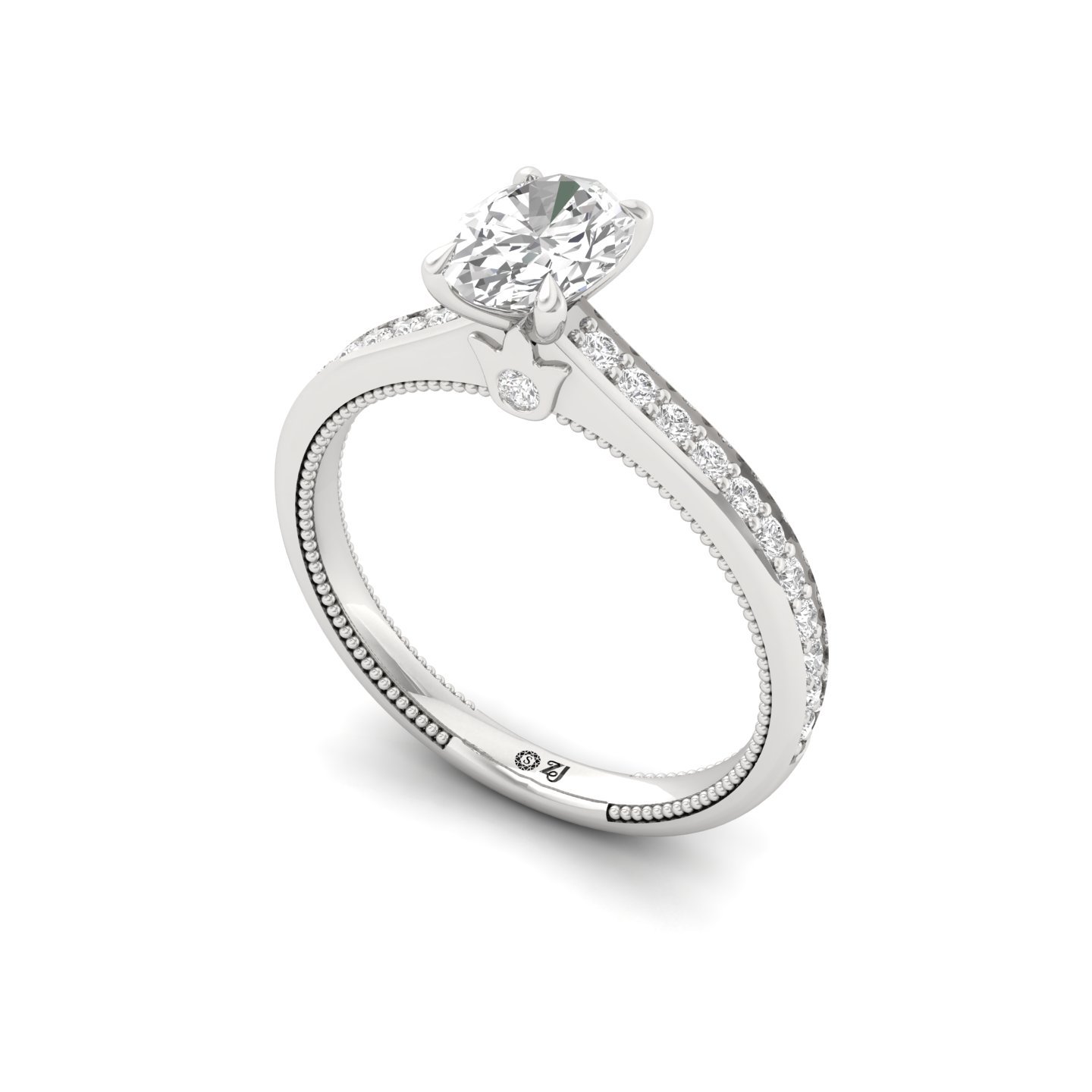 Oval Cut Solitaire Engagement Ring with Diamond Accents | Lab Grown CVD Diamond | Silver | 10K | 14K | 18K - View 2