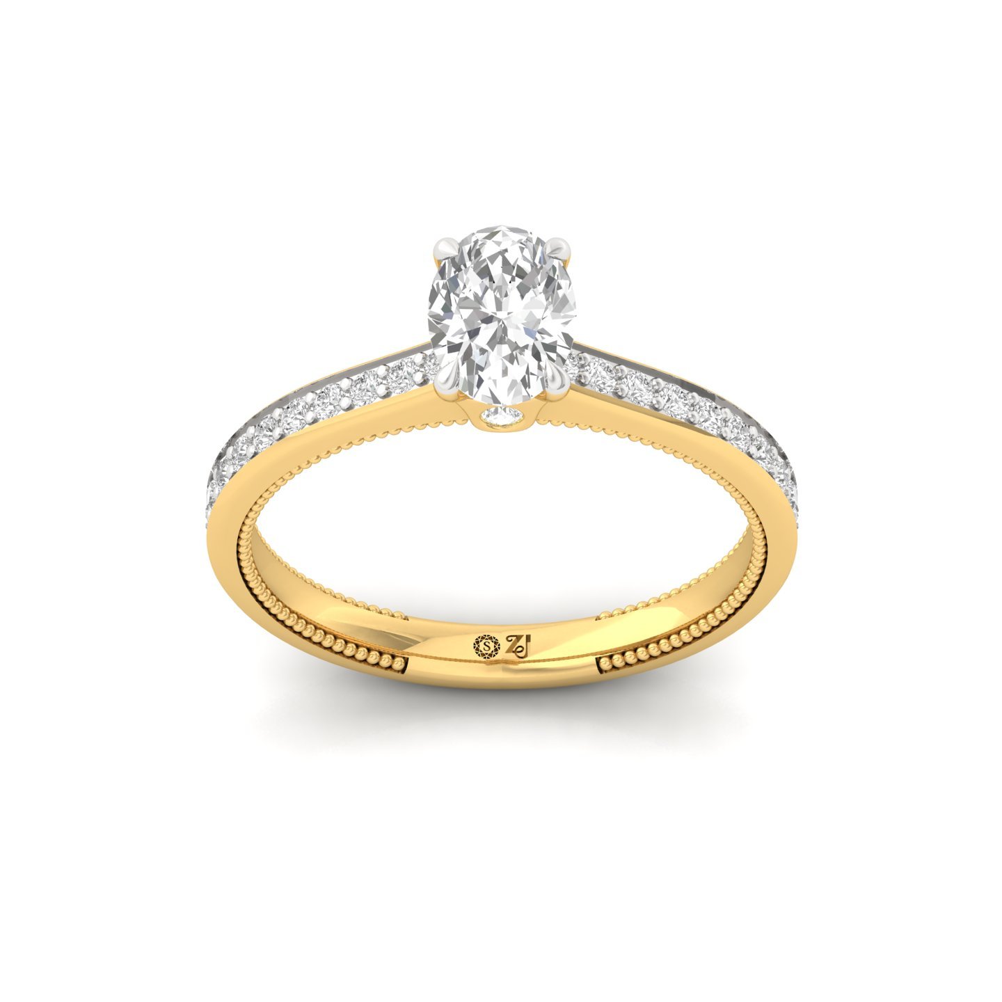 Oval Cut Solitaire Engagement Ring with Diamond Accents | Lab Grown CVD Diamond | Silver | 10K | 14K | 18K - Gold Main View