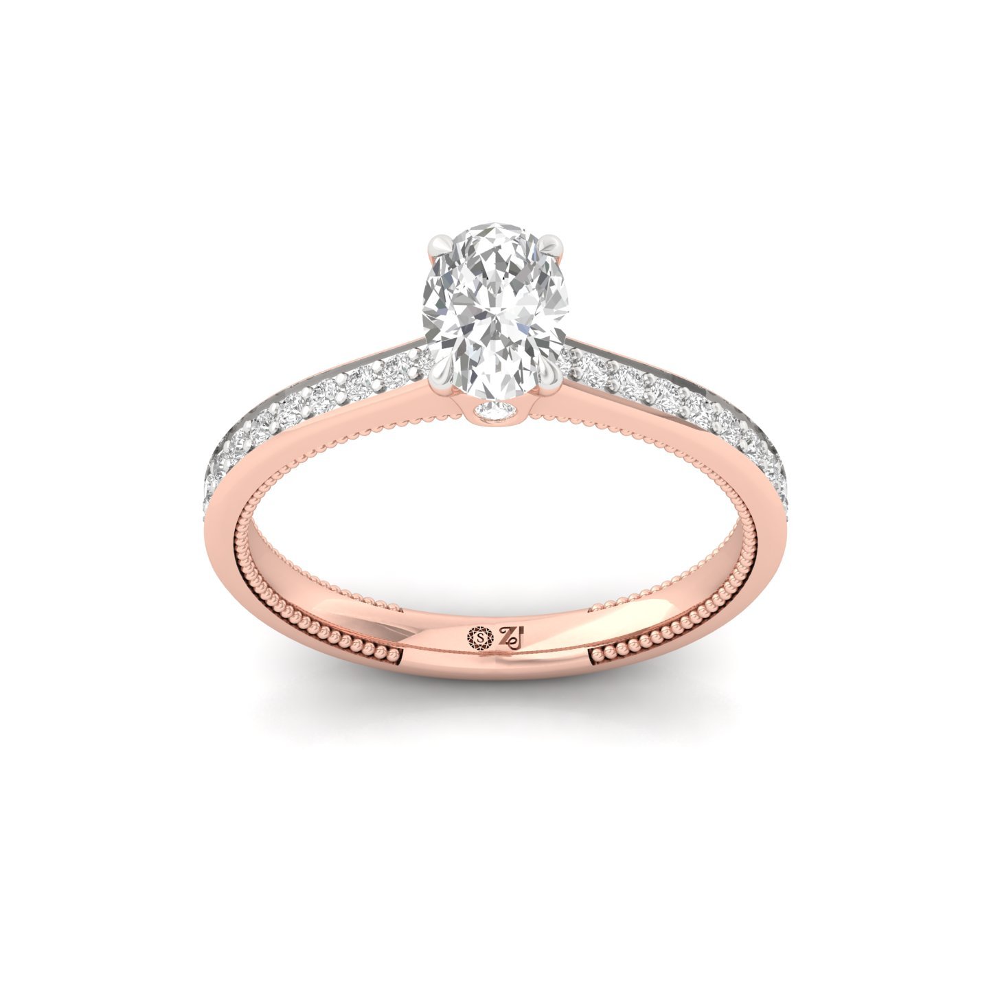 Oval Cut Solitaire Engagement Ring with Diamond Accents | Lab Grown CVD Diamond | Silver | 10K | 14K | 18K - Rose Gold Main View