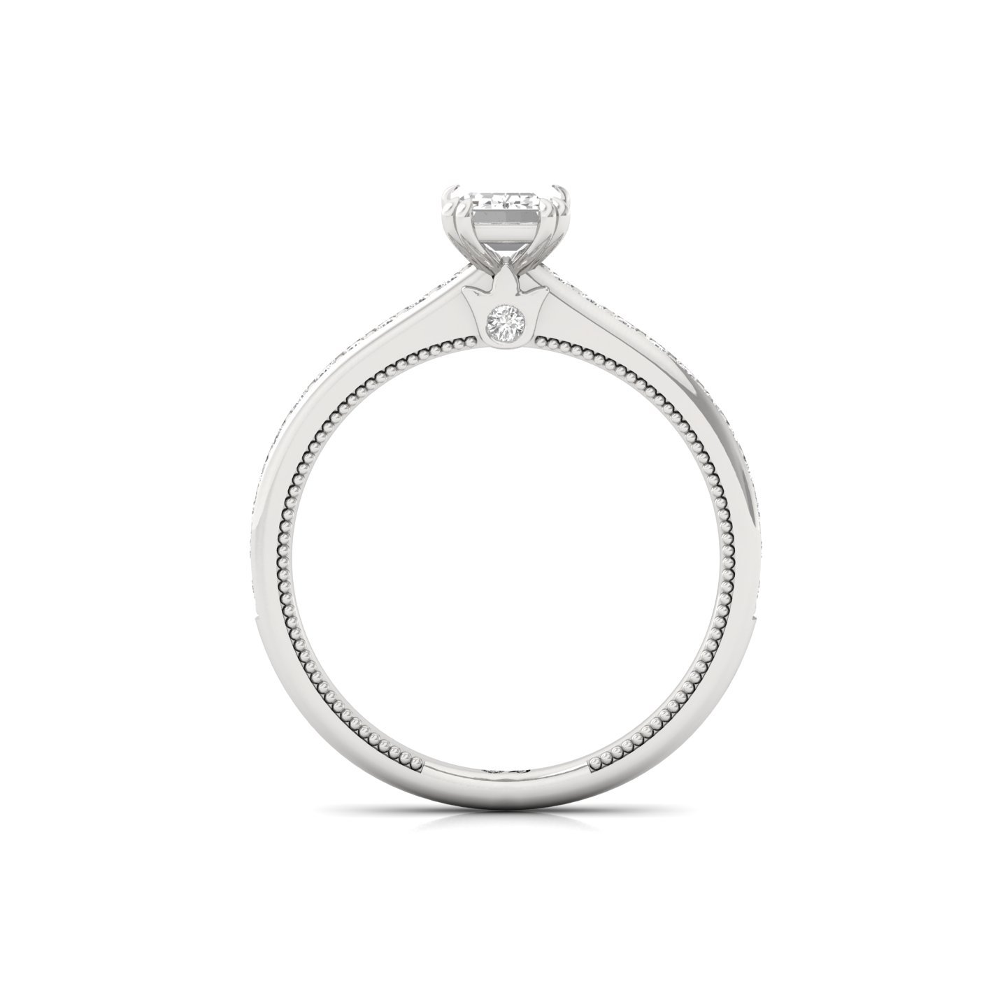 Emerald Cut Solitaire Engagement Ring with Diamond Band | Lab Grown CVD Diamond | Silver | 10K | 14K | 18K - View 3