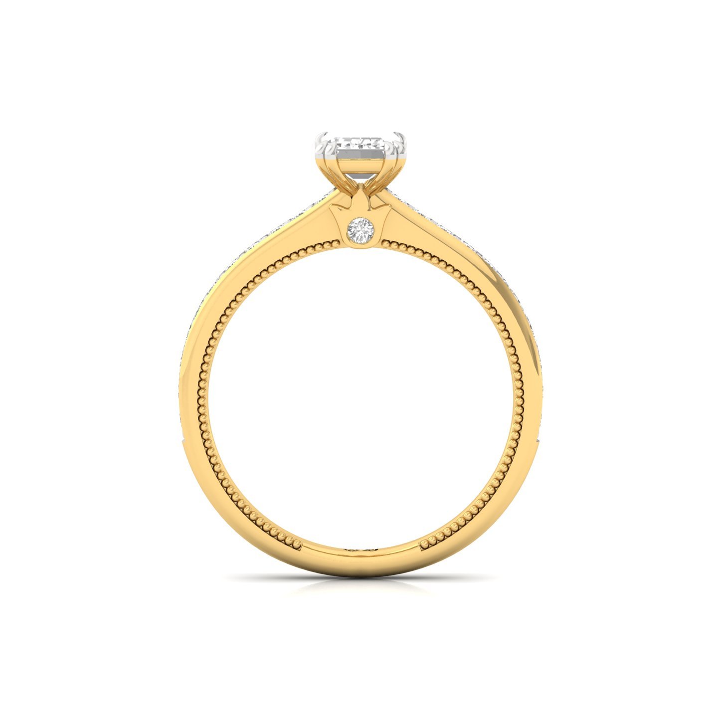 Emerald Cut Solitaire Engagement Ring with Diamond Band | Lab Grown CVD Diamond | Silver | 10K | 14K | 18K - View 3