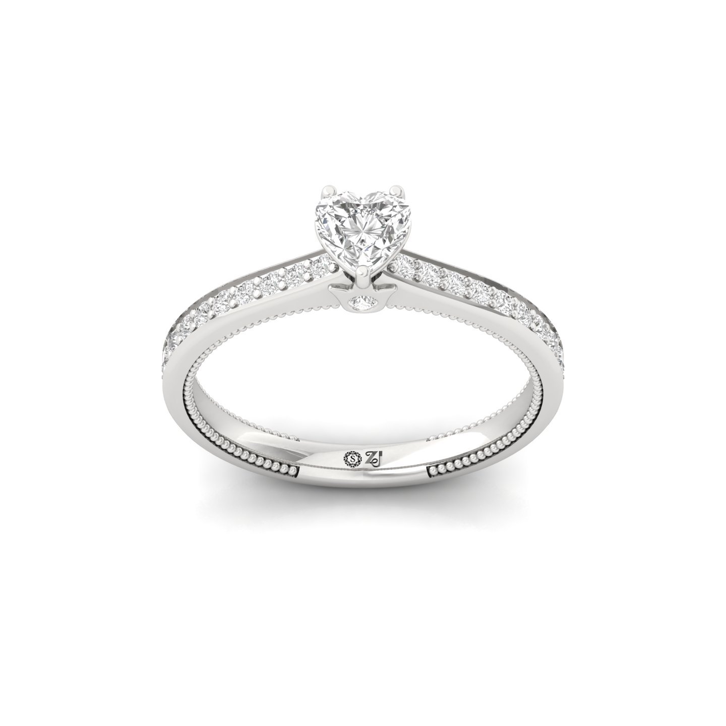 Heart Cut Solitaire Diamond Engagement Ring with Diamond Band | 0.44 CT Lab Grown CVD Diamond | Silver | 10K | 14K | 18K - Main View