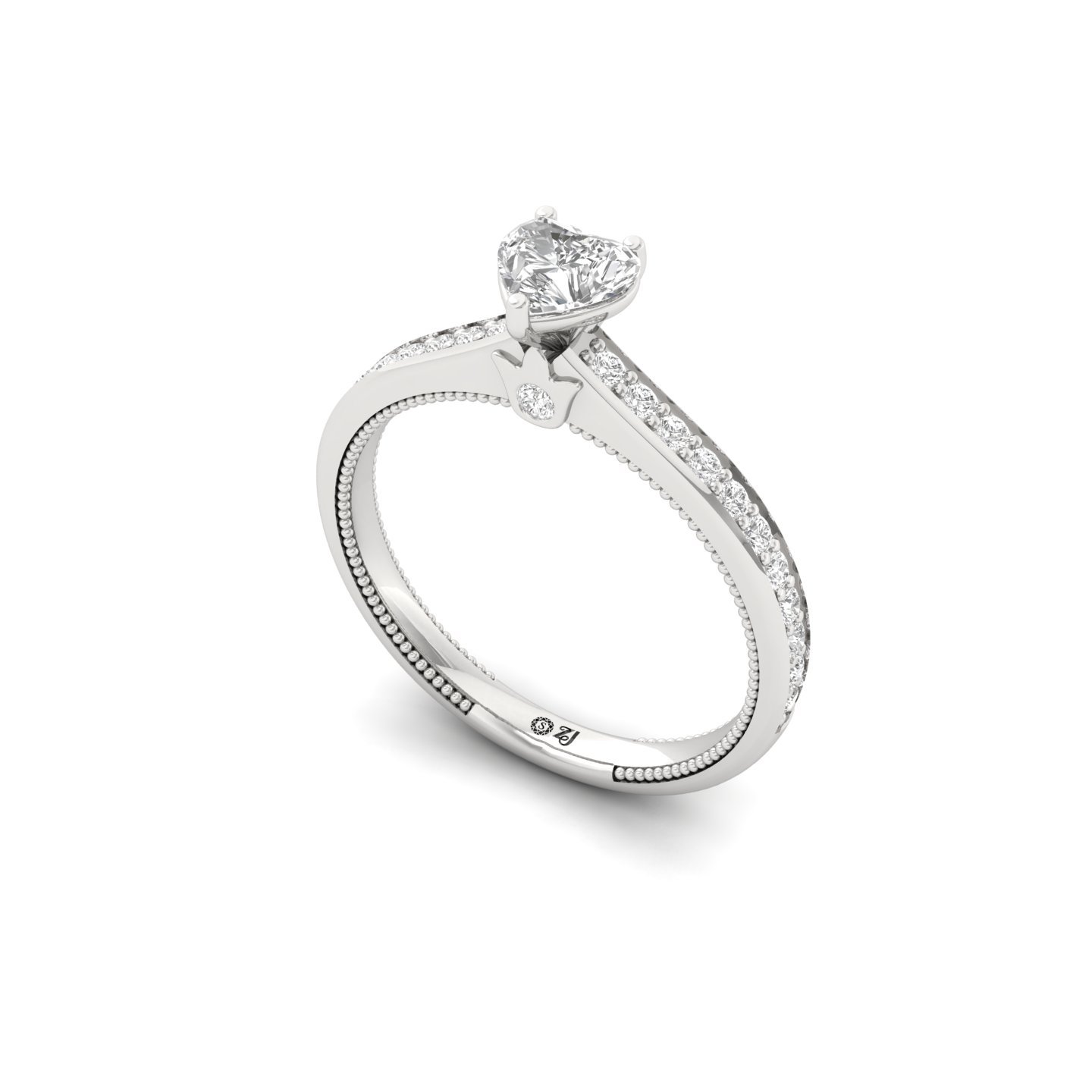 Heart Cut Solitaire Diamond Engagement Ring with Diamond Band | 0.44 CT Lab Grown CVD Diamond | Silver | 10K | 14K | 18K - View 2