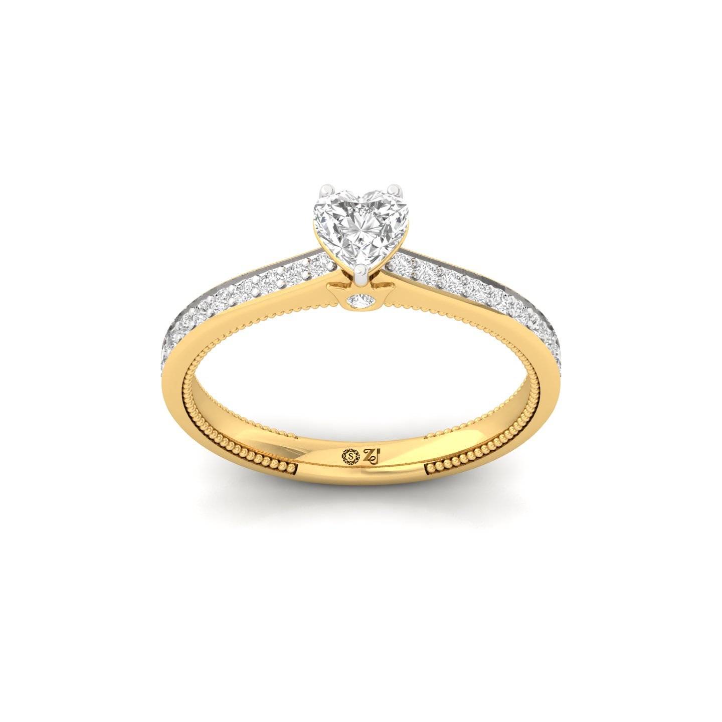 Heart Cut Solitaire Diamond Engagement Ring with Diamond Band | 0.44 CT Lab Grown CVD Diamond | Silver | 10K | 14K | 18K - Gold Main View