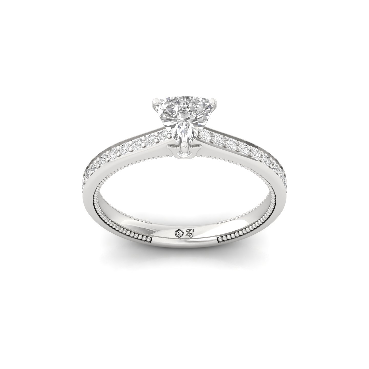 Trillion Cut Solitaire Diamond Engagement Ring with Diamond Band | Lab Grown CVD Diamond | Silver | 10K | 14K | 18K - Main View