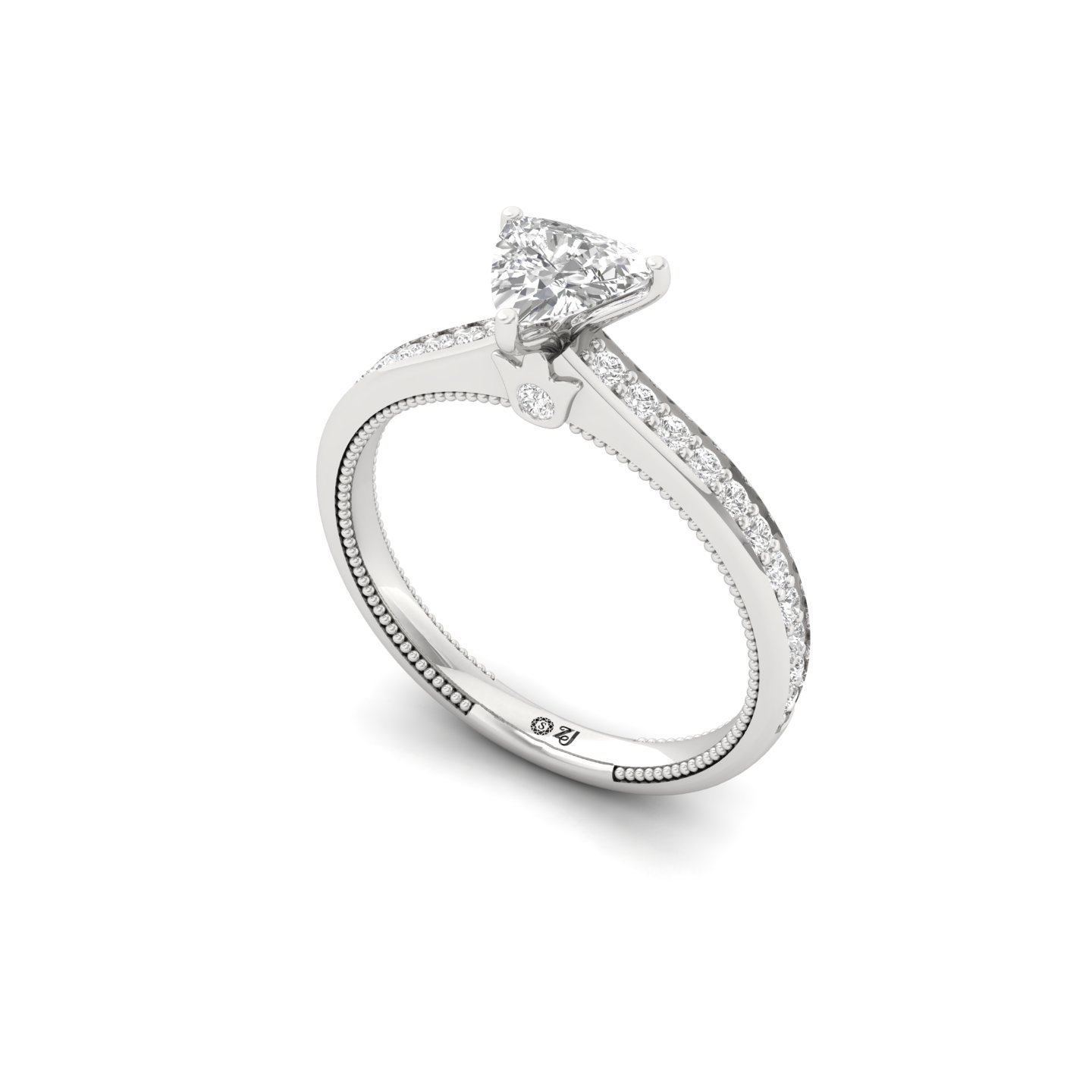 Trillion Cut Solitaire Diamond Engagement Ring with Diamond Band | Lab Grown CVD Diamond | Silver | 10K | 14K | 18K - View 2