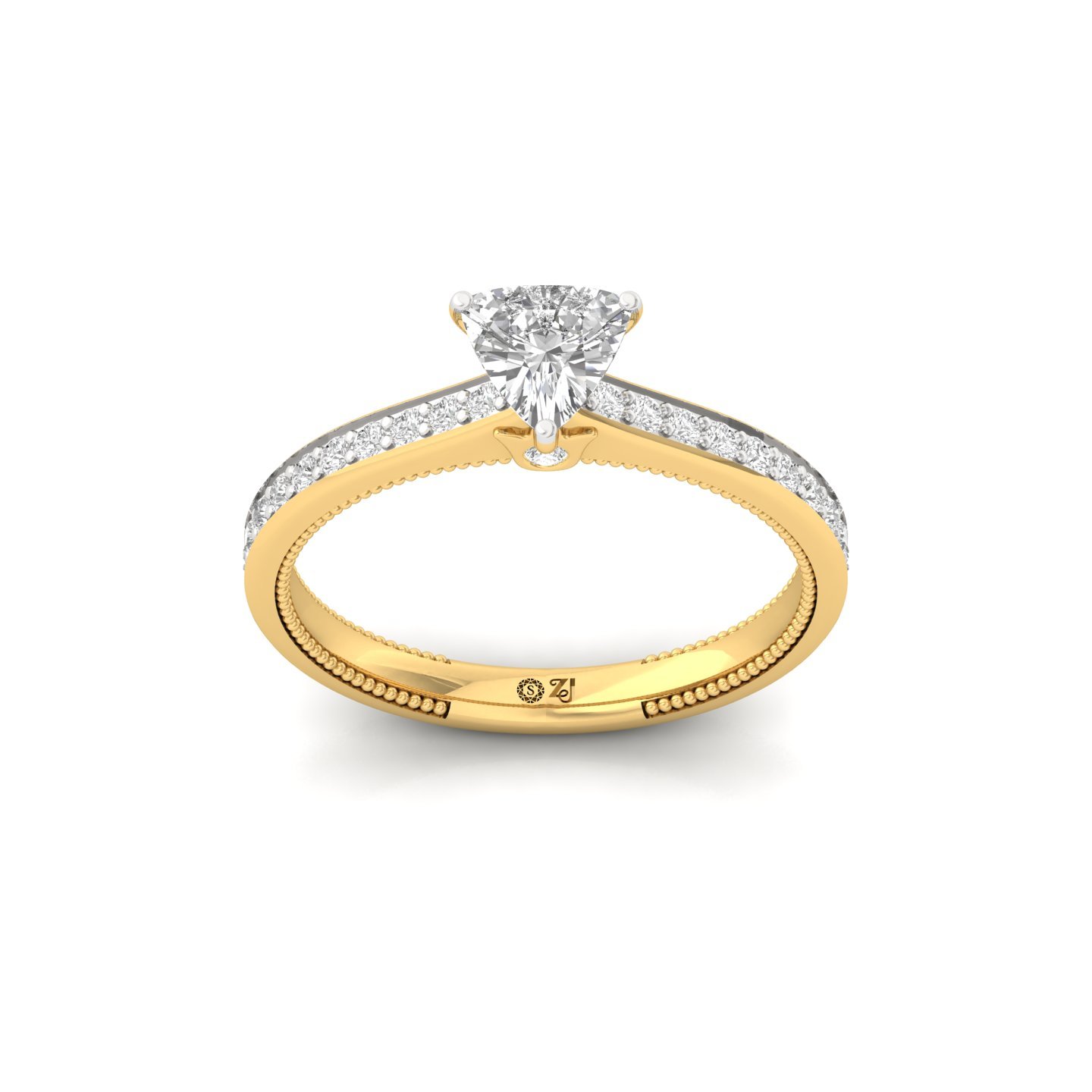 Trillion Cut Solitaire Diamond Engagement Ring with Diamond Band | Lab Grown CVD Diamond | Silver | 10K | 14K | 18K - Gold Main View