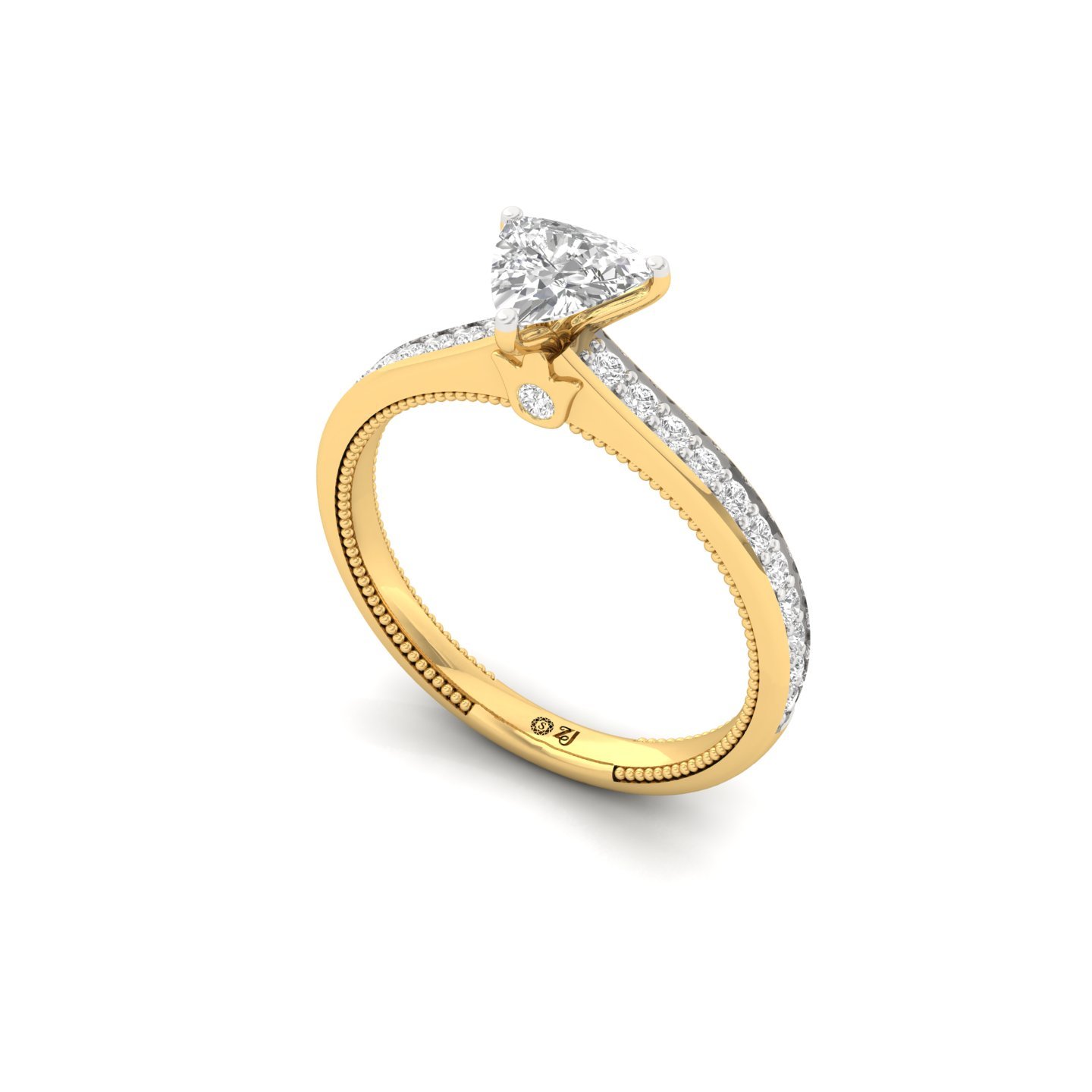 Trillion Cut Solitaire Diamond Engagement Ring with Diamond Band | Lab Grown CVD Diamond | Silver | 10K | 14K | 18K - View 2