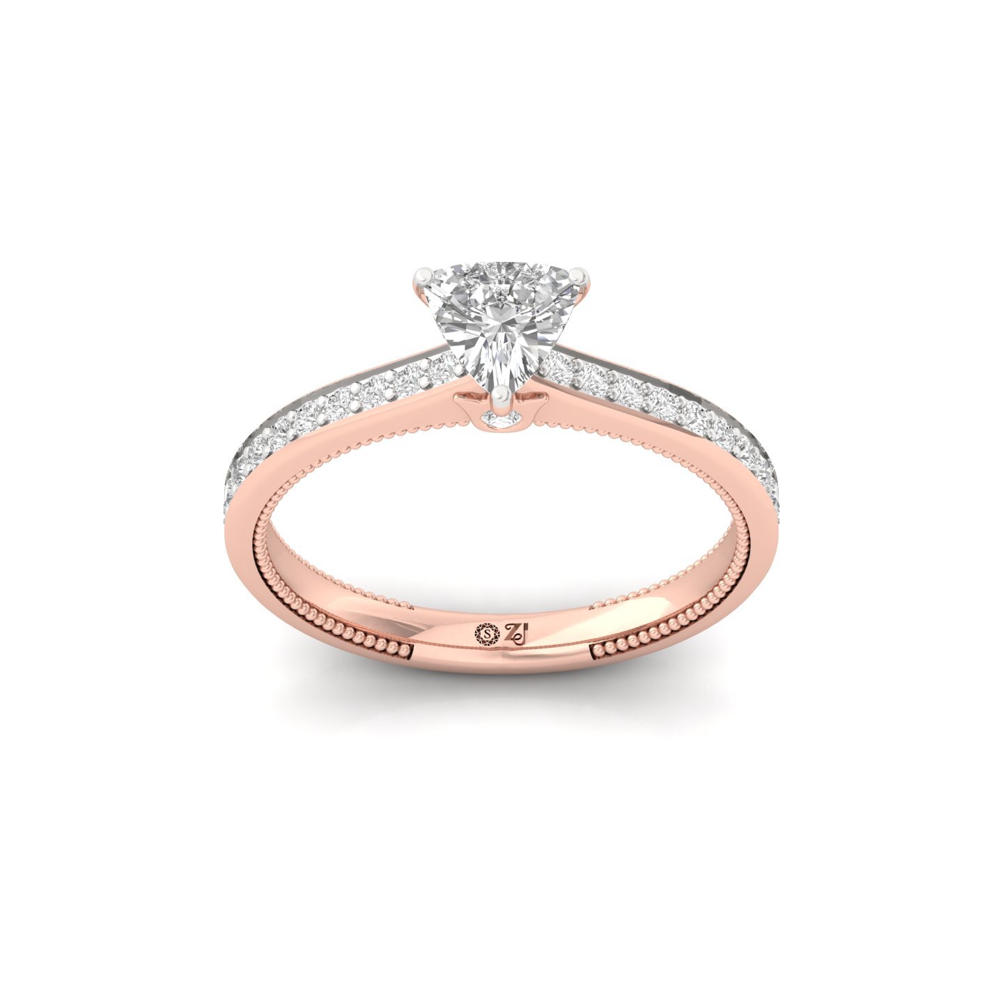 Trillion Cut Solitaire Diamond Engagement Ring with Diamond Band | Lab Grown CVD Diamond | Silver | 10K | 14K | 18K - Rose Gold Main View