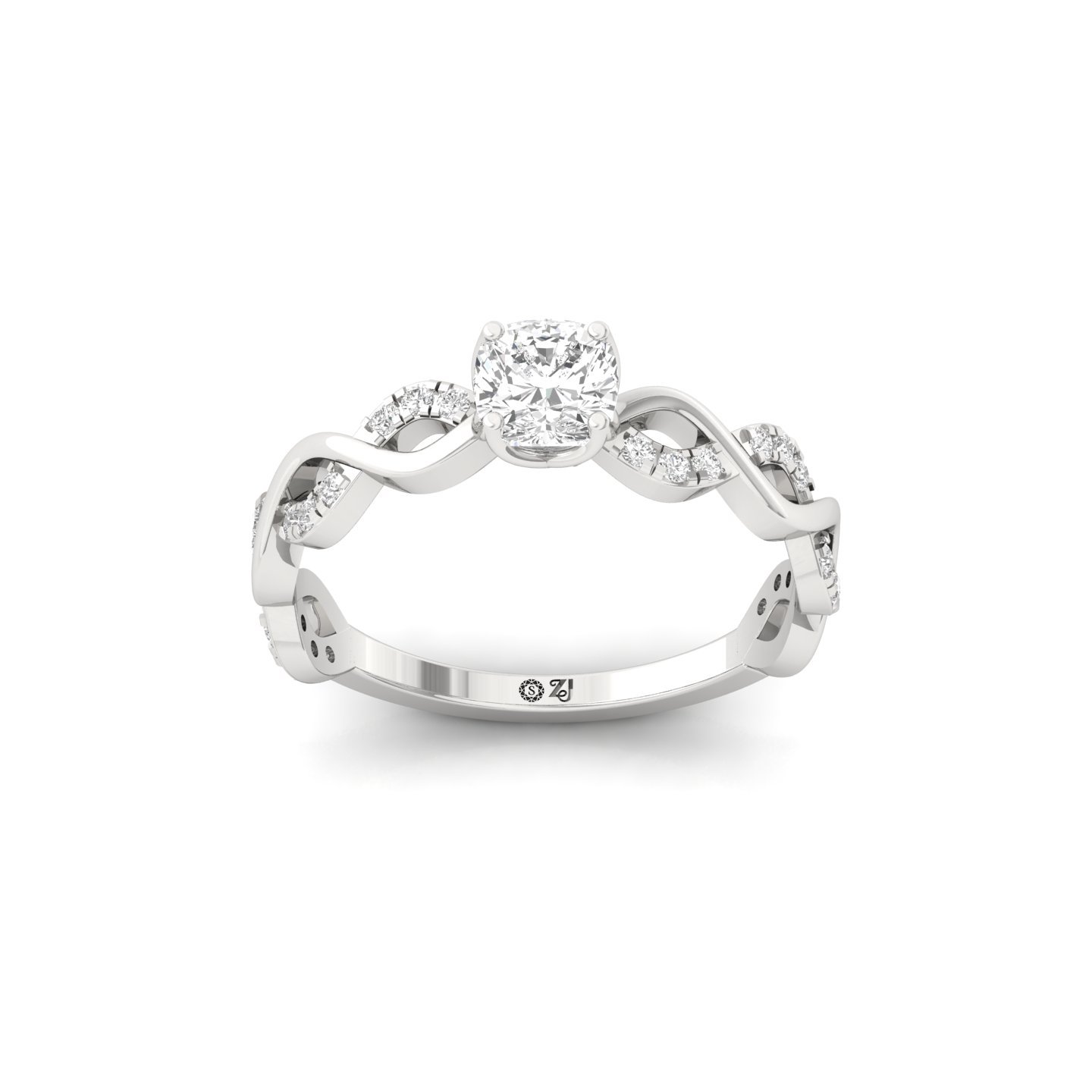 Cushion Cut Infinity Twist Diamond Engagement Ring | Lab Grown CVD Diamond | Silver | 10K | 14K | 18K - Main View
