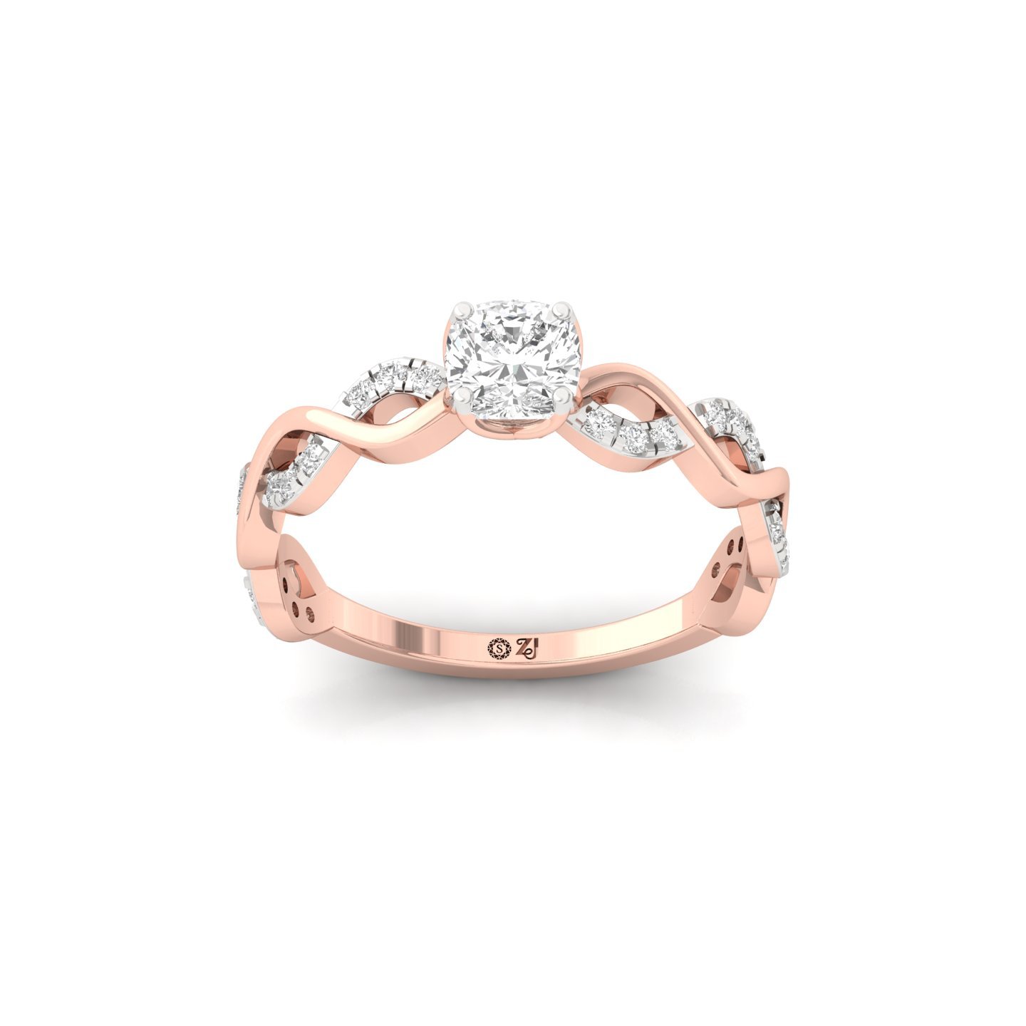 Cushion Cut Infinity Twist Diamond Engagement Ring | Lab Grown CVD Diamond | Silver | 10K | 14K | 18K - Rose Gold Main View