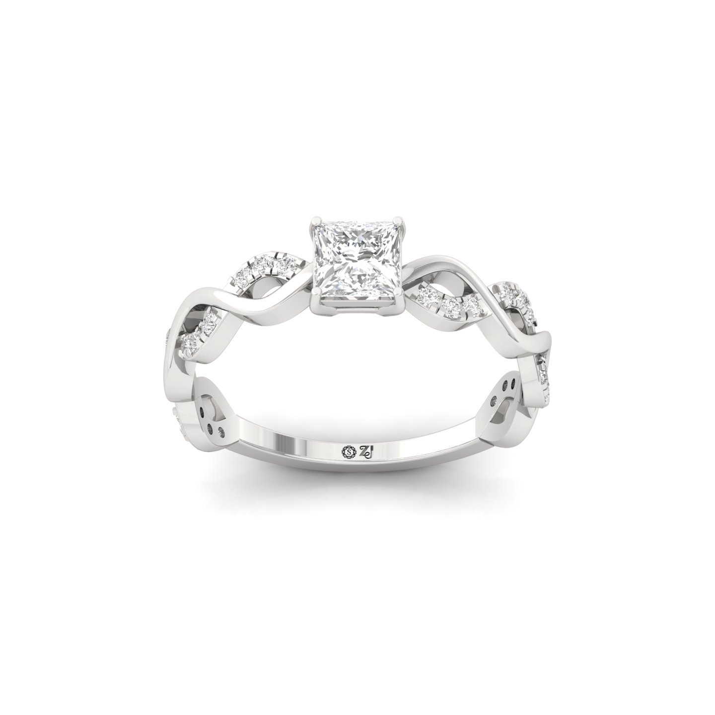 Princess Cut Infinity Twist Diamond Engagement Ring | Lab Grown CVD Diamond | Silver | 10K | 14K | 18K - Main View