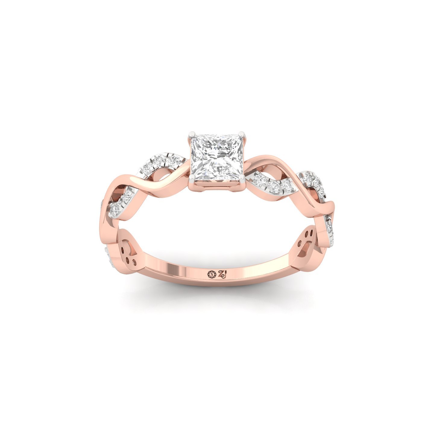Princess Cut Infinity Twist Diamond Engagement Ring | Lab Grown CVD Diamond | Silver | 10K | 14K | 18K - Rose Gold Main View