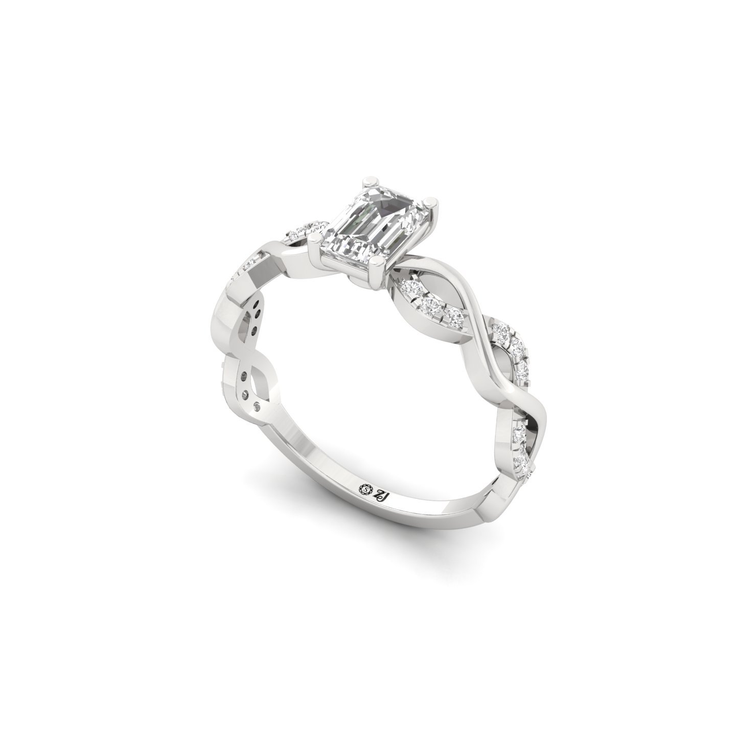 Emerald Cut Infinity Twist Diamond Engagement Ring | Lab Grown CVD Diamond | Silver | 10K | 14K | 18K - View 2
