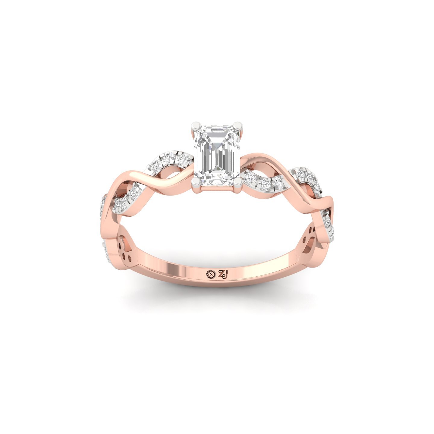 Emerald Cut Infinity Twist Diamond Engagement Ring | Lab Grown CVD Diamond | Silver | 10K | 14K | 18K - Rose Gold Main View