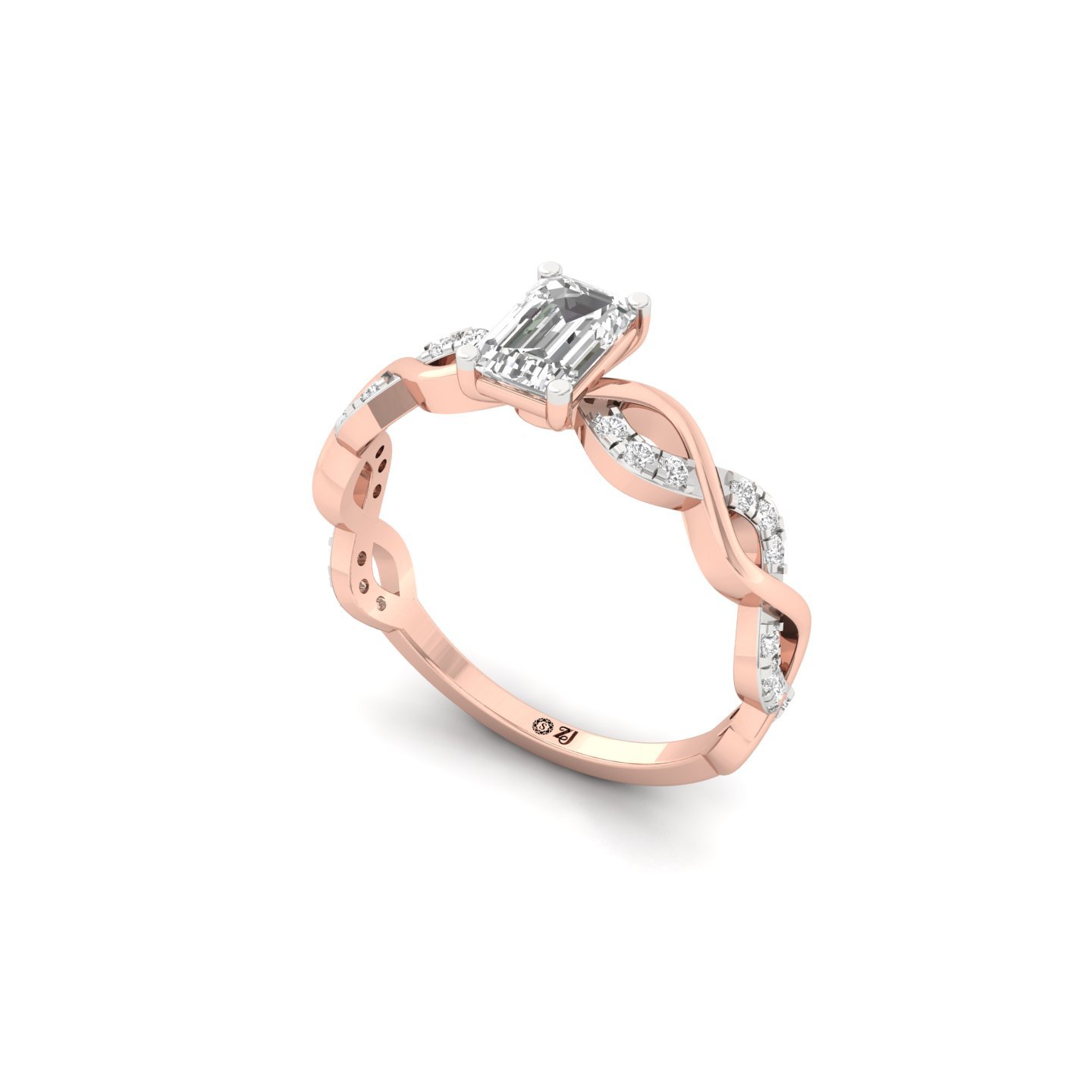 Emerald Cut Infinity Twist Diamond Engagement Ring | Lab Grown CVD Diamond | Silver | 10K | 14K | 18K - View 2