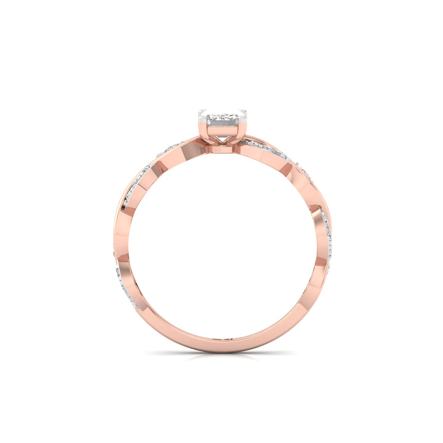 Emerald Cut Infinity Twist Diamond Engagement Ring | Lab Grown CVD Diamond | Silver | 10K | 14K | 18K - View 3