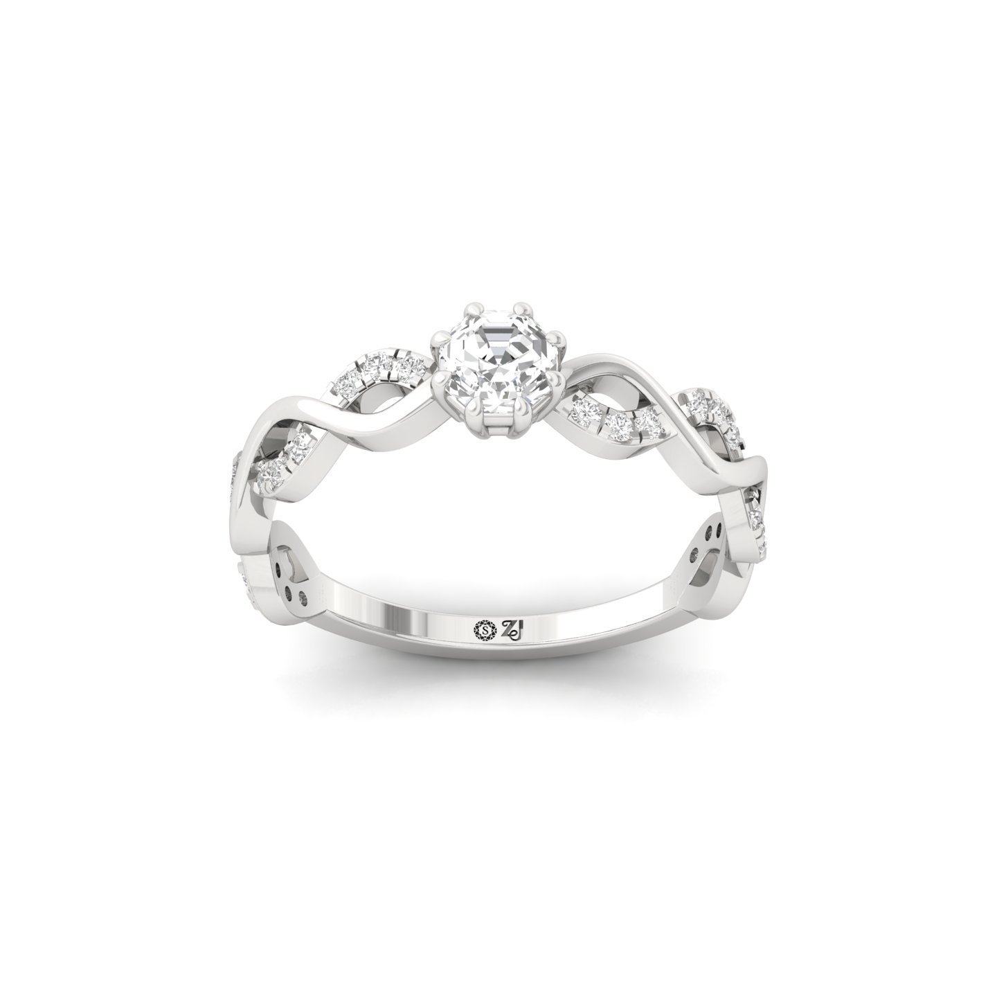 Octagon Cut Infinity Twist Diamond Engagement Ring | Lab Grown CVD Diamond | Silver | 10K | 14K | 18K - Main View