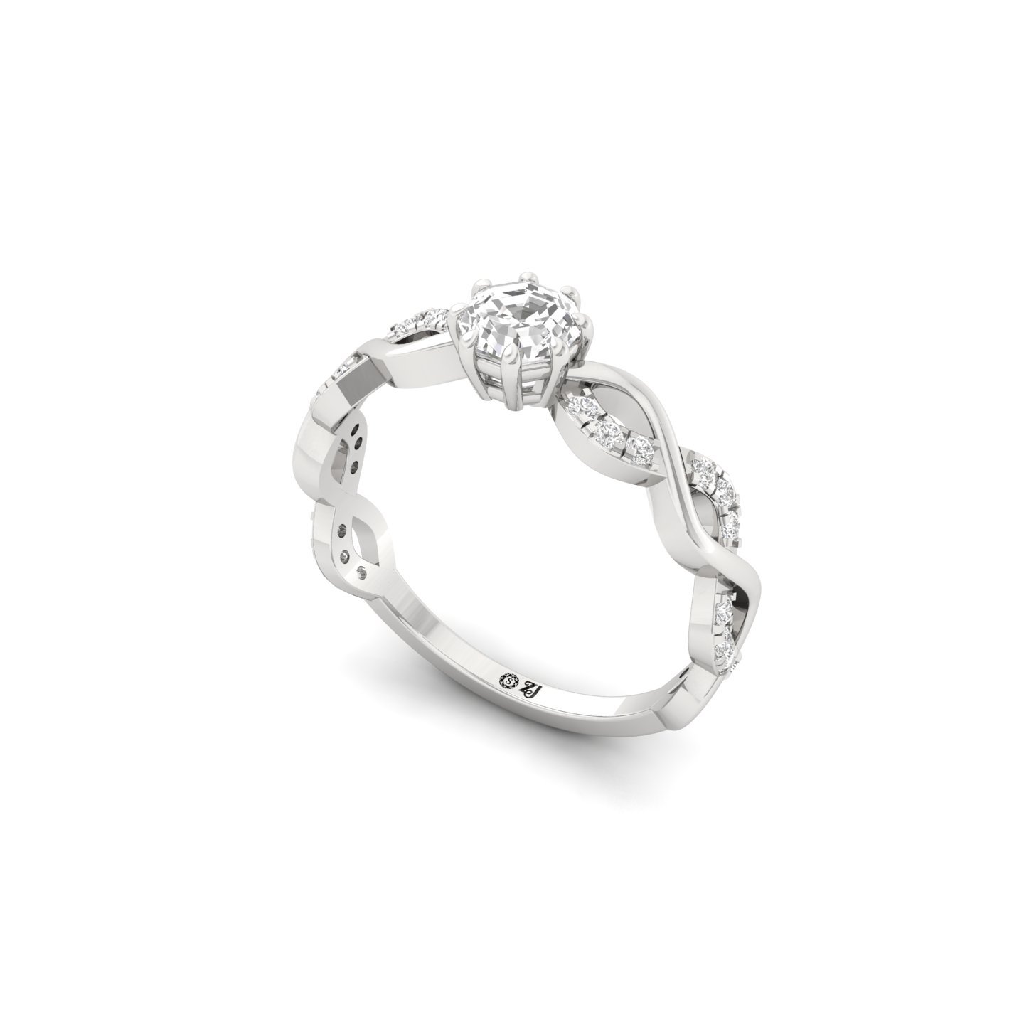 Octagon Cut Infinity Twist Diamond Engagement Ring | Lab Grown CVD Diamond | Silver | 10K | 14K | 18K - View 2