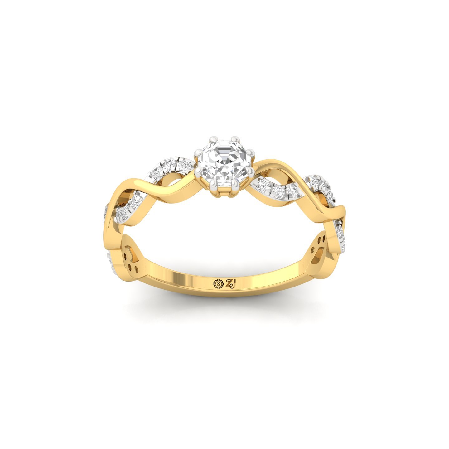 Octagon Cut Infinity Twist Diamond Engagement Ring | Lab Grown CVD Diamond | Silver | 10K | 14K | 18K - Gold Main View
