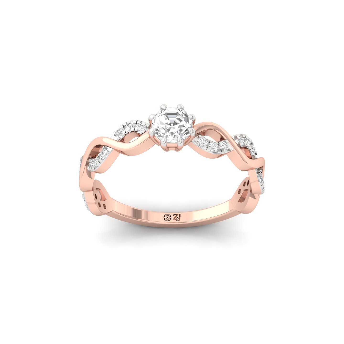 Octagon Cut Infinity Twist Diamond Engagement Ring | Lab Grown CVD Diamond | Silver | 10K | 14K | 18K - Rose Gold Main View