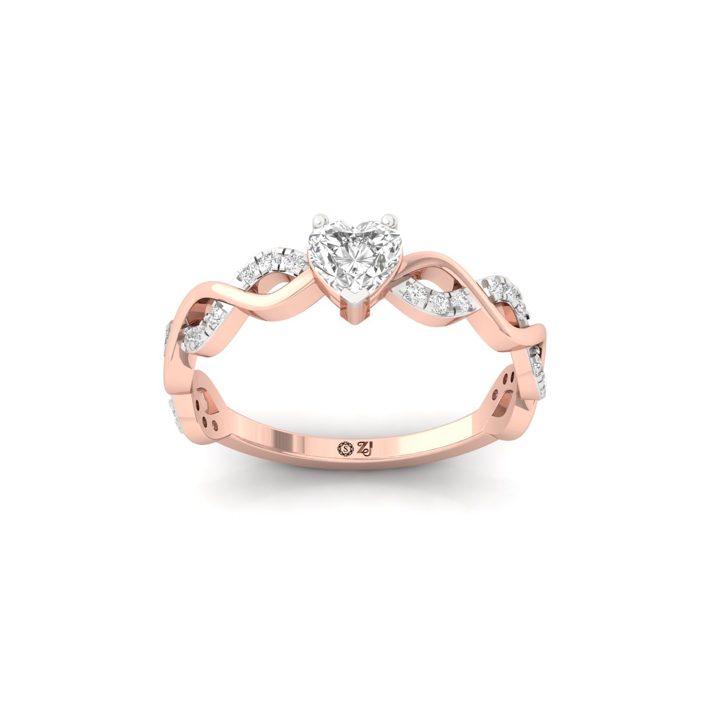 Heart Shape Infinity Twist Diamond Engagement Ring | Lab Grown CVD Diamond | Silver | 10K | 14K | 18K - Rose Gold Main View
