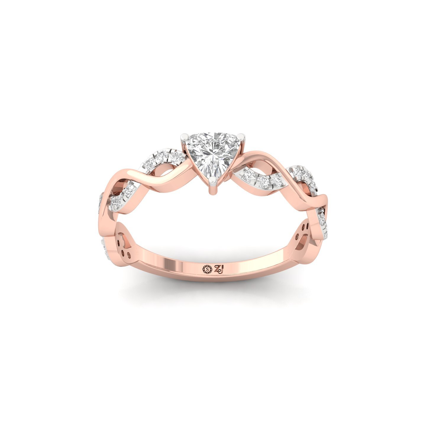 Trillion Cut Infinity Twist Diamond Engagement Ring | Lab Grown CVD Diamond | Silver | 10K | 14K | 18K - Rose Gold Main View