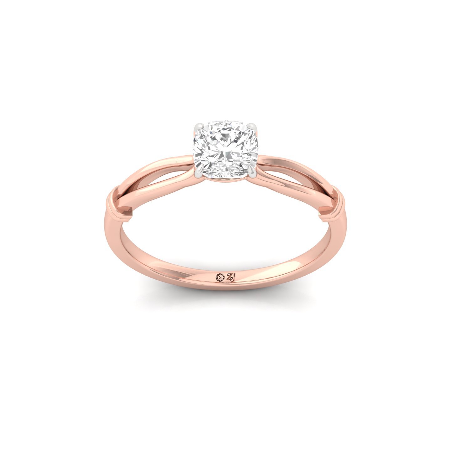 Cushion Cut Solitaire Diamond Engagement Ring | Lab Grown CVD Diamond | Silver | 10K | 14K | 18K - Rose Gold Main View