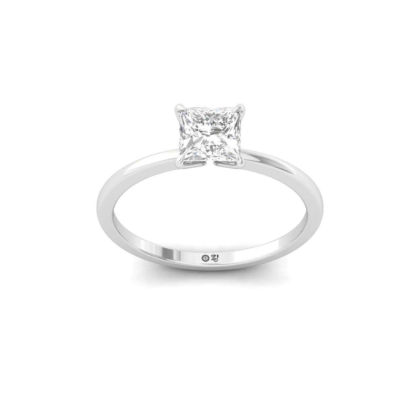 Princess Cut Solitaire Engagement Ring | Lab Grown Diamond | Silver | 10K | 14K | 18K - Main View