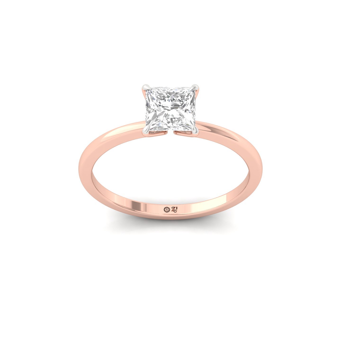 Princess Cut Solitaire Engagement Ring | Lab Grown Diamond | Silver | 10K | 14K | 18K - Rose Gold Main View
