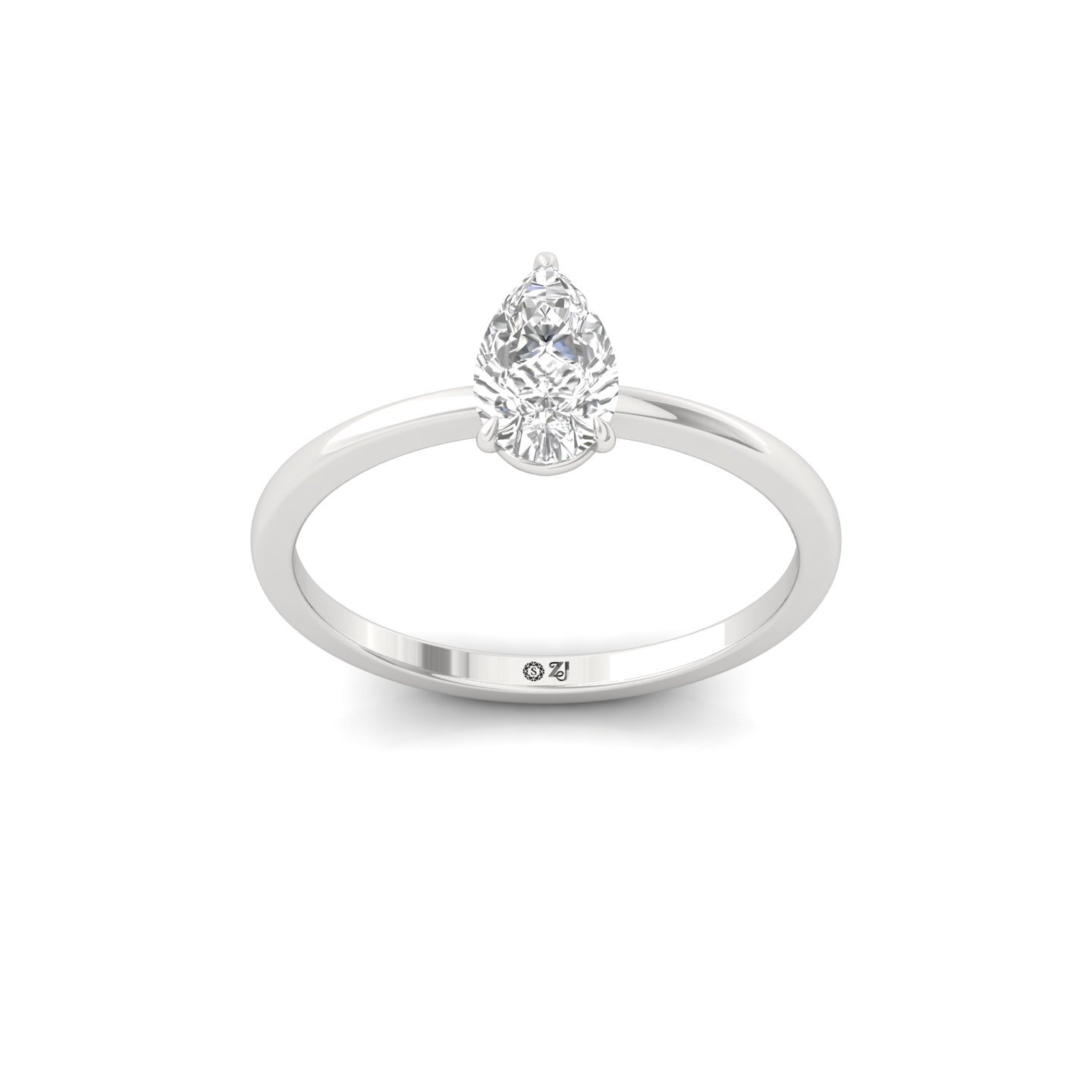 Pear Cut Solitaire Engagement Ring | Lab Grown Diamond | Silver | 10K | 14K | 18K - Main View