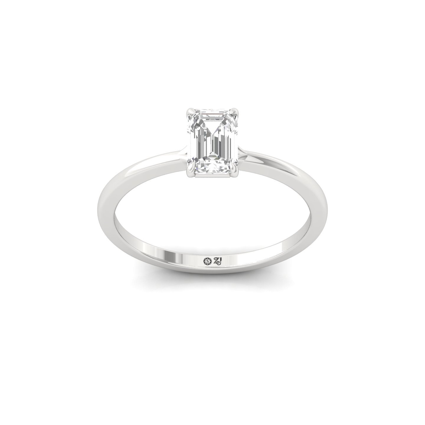 Emerald Cut Solitaire Engagement Ring | Lab Grown Diamond | Silver | 10K | 14K | 18K - Main View