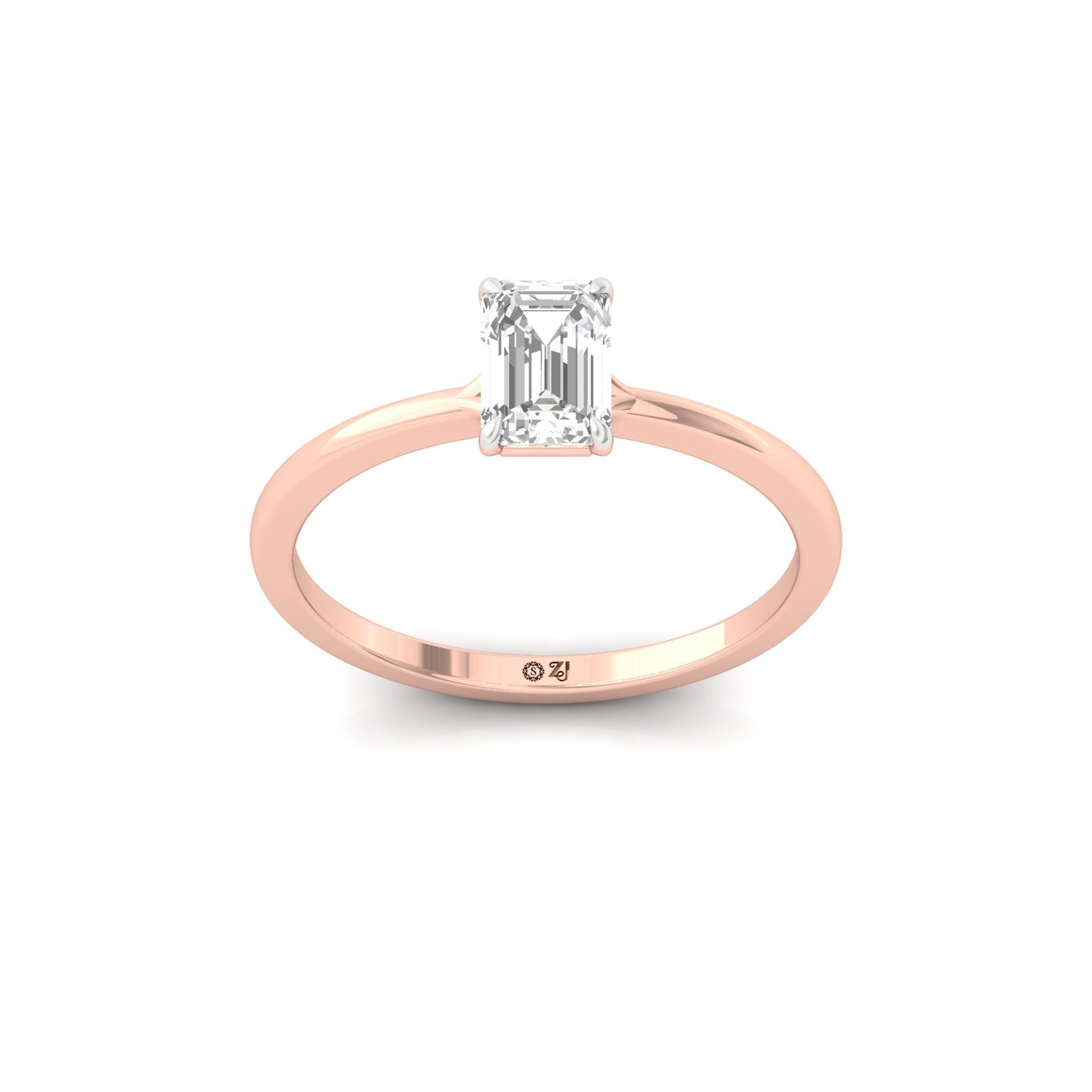 Emerald Cut Solitaire Engagement Ring | Lab Grown Diamond | Silver | 10K | 14K | 18K - Rose Gold Main View
