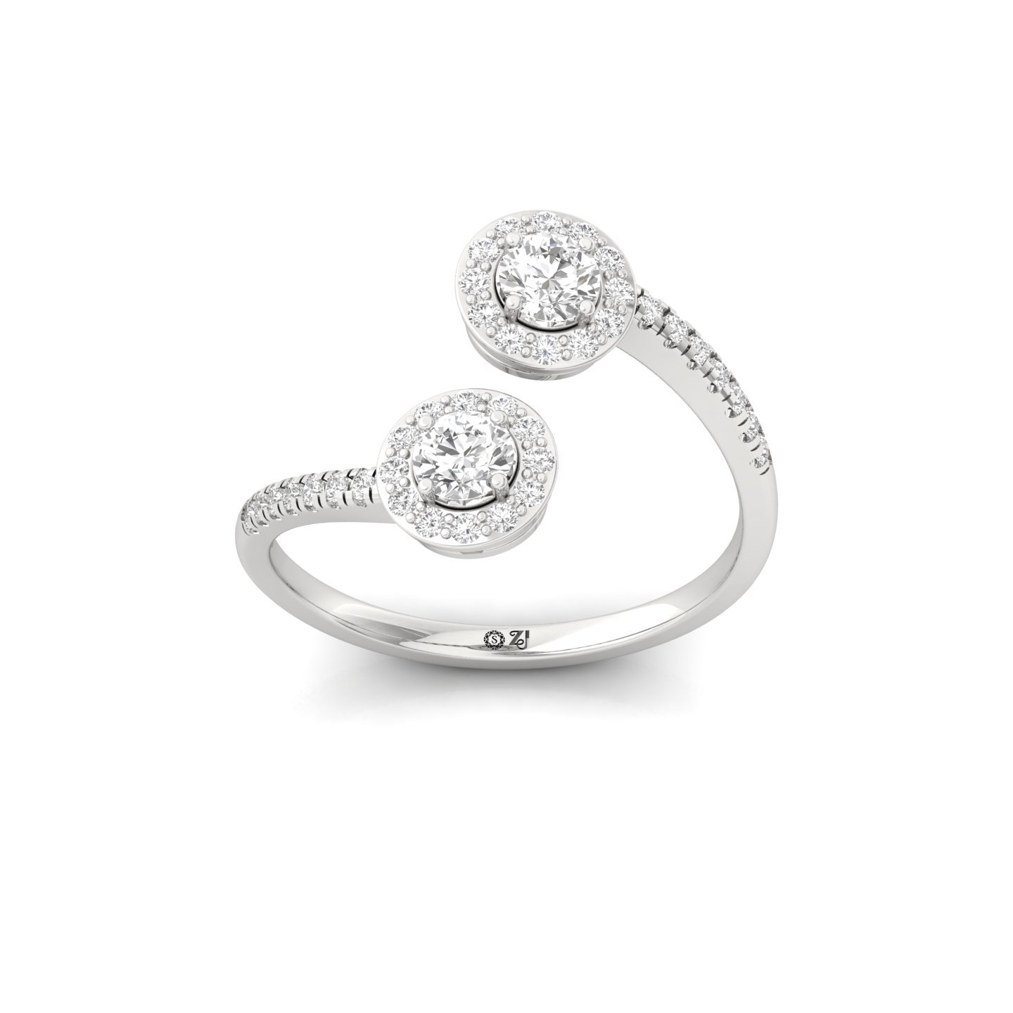 Double Halo And Toi Et Moi  Round Diamond Open Ring | Lab Grown Diamond | Silver | 10K | 14K | 18K - Main View
