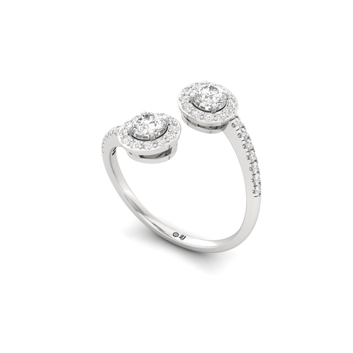 Double Halo And Toi Et Moi  Round Diamond Open Ring | Lab Grown Diamond | Silver | 10K | 14K | 18K - View 2