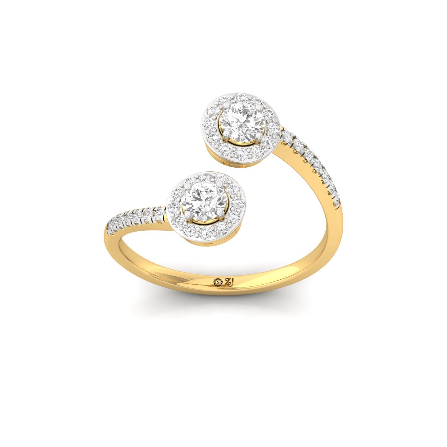 Double Halo And Toi Et Moi  Round Diamond Open Ring | Lab Grown Diamond | Silver | 10K | 14K | 18K - Gold Main View