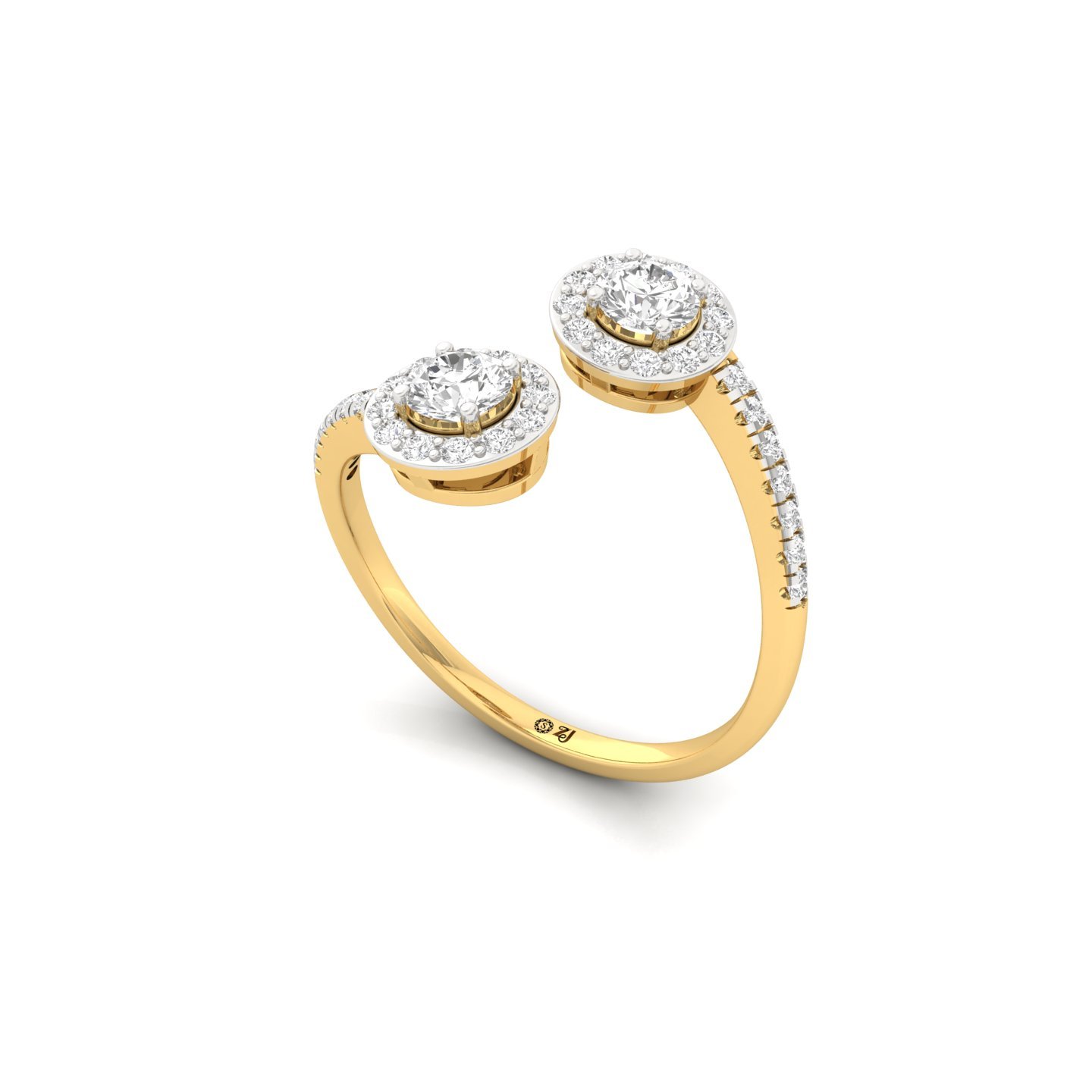 Double Halo And Toi Et Moi  Round Diamond Open Ring | Lab Grown Diamond | Silver | 10K | 14K | 18K - View 2