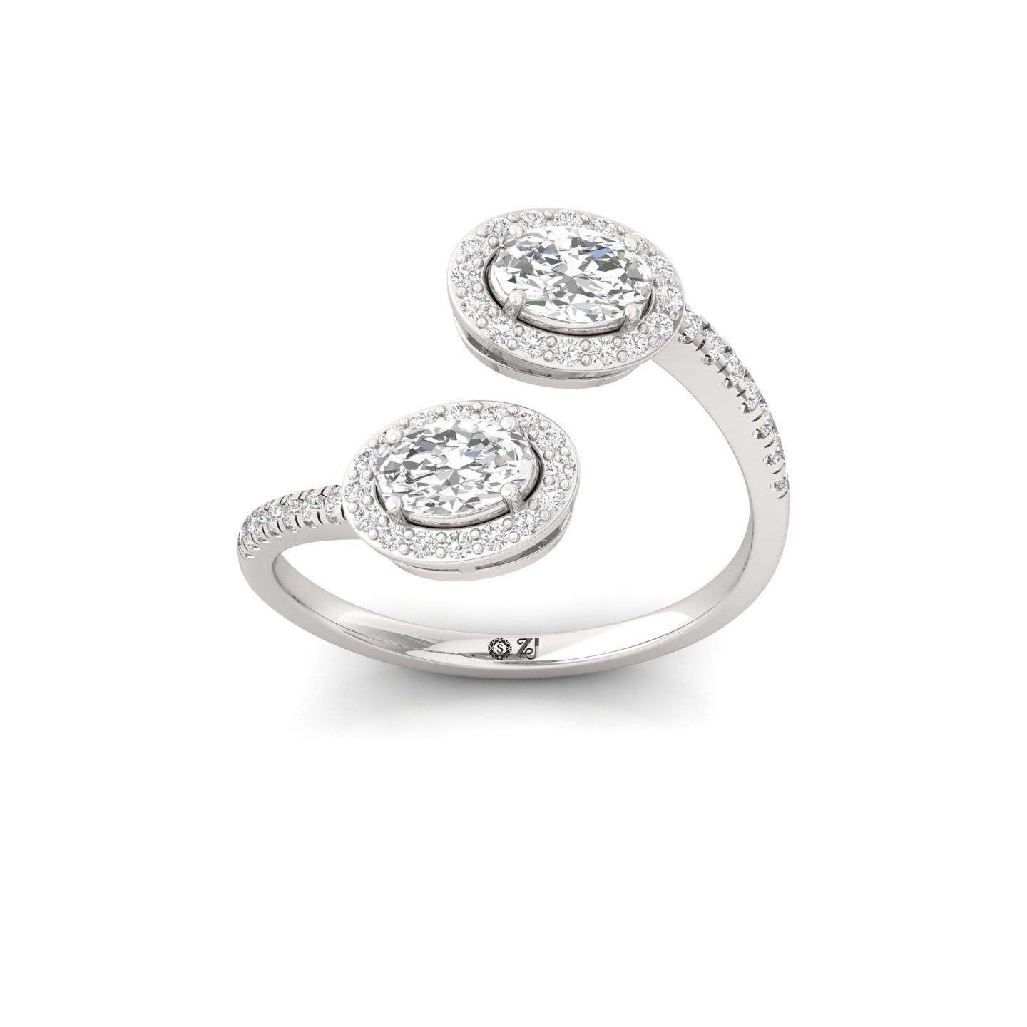 Double Oval Halo  And Toi Et Moi Open Ring | Lab Grown Diamond | Silver | 10K | 14K | 18K - Main View