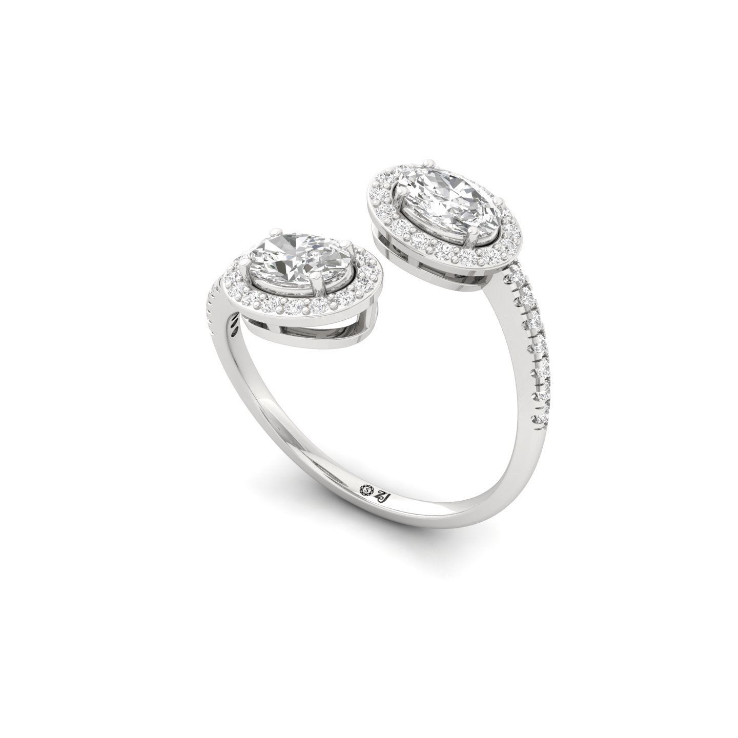 Double Oval Halo  And Toi Et Moi Open Ring | Lab Grown Diamond | Silver | 10K | 14K | 18K - View 2
