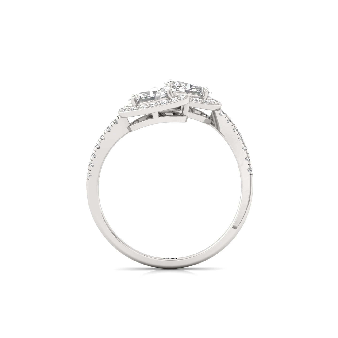 Double Oval Halo  And Toi Et Moi Open Ring | Lab Grown Diamond | Silver | 10K | 14K | 18K - View 3