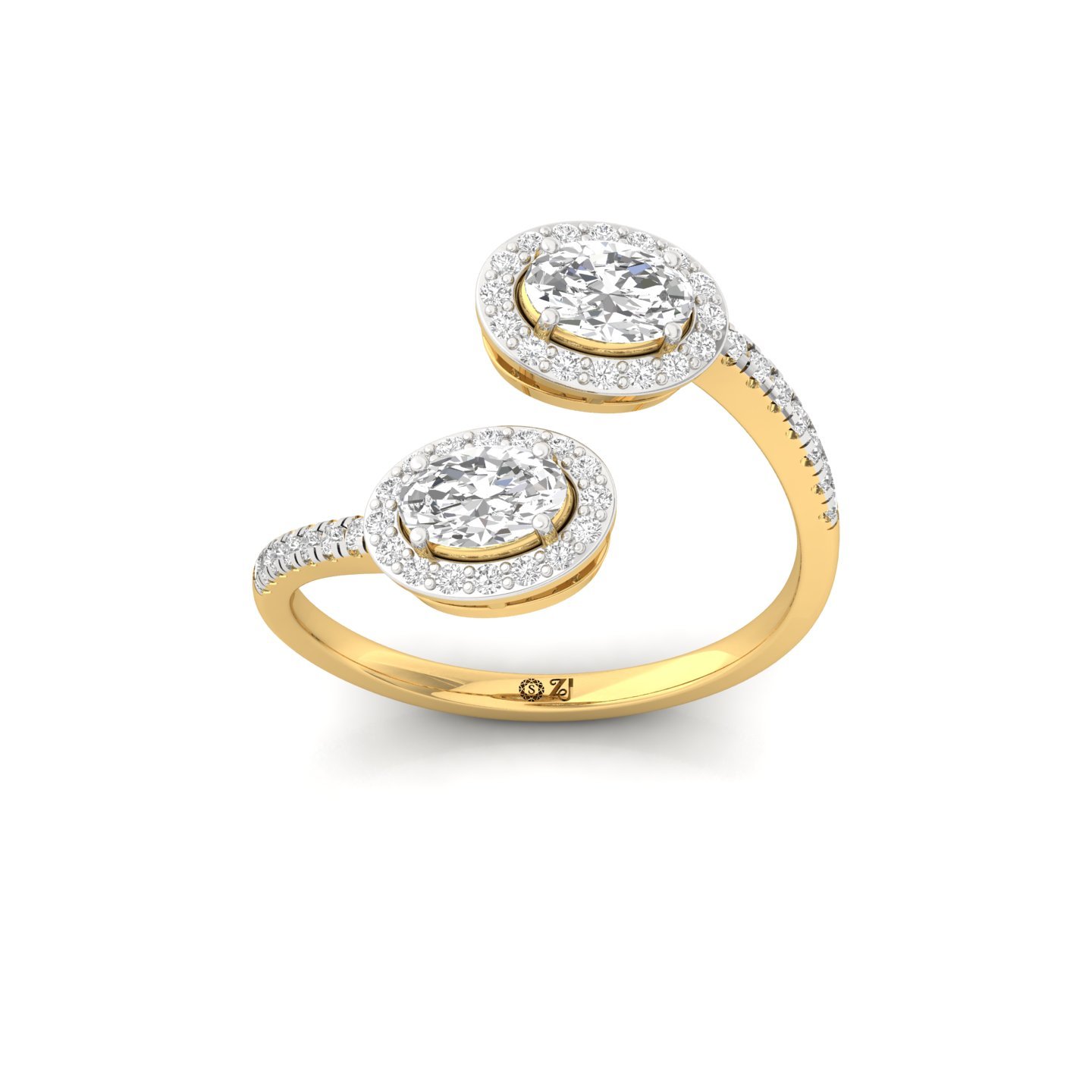 Double Oval Halo  And Toi Et Moi Open Ring | Lab Grown Diamond | Silver | 10K | 14K | 18K - Gold Main View